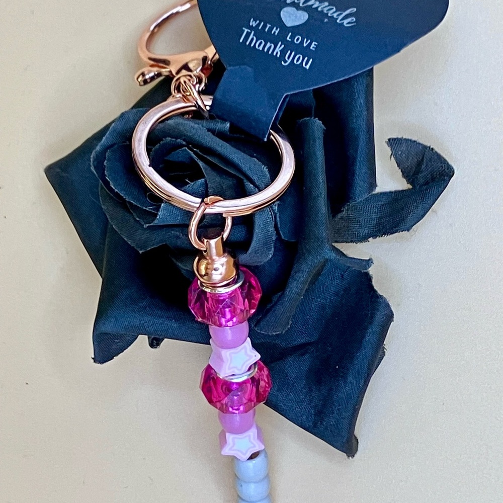 Chic Pink Beaded Keychain
